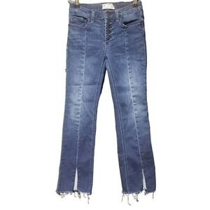 Free People Cropped Button Front Blue Jeans Size 24 Raw Hem Indie Boho Mid Rise